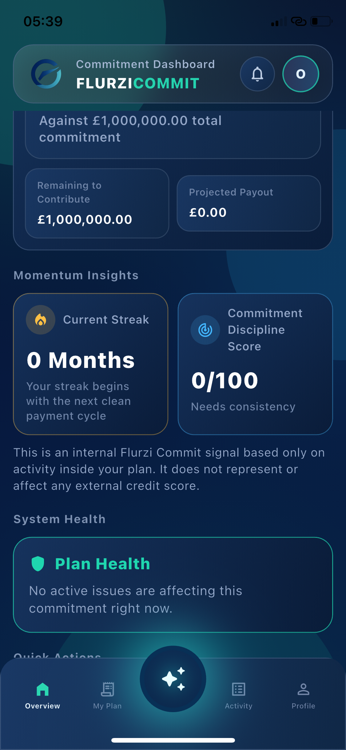Commitment Center momentum insights and plan health screen