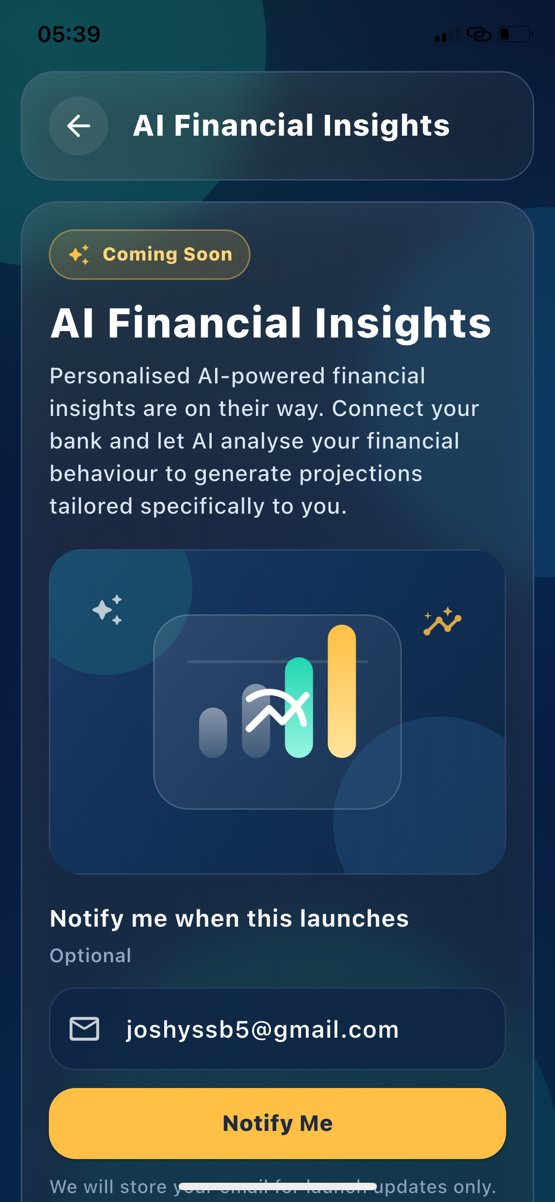 Commitment Center AI financial insights coming soon screen