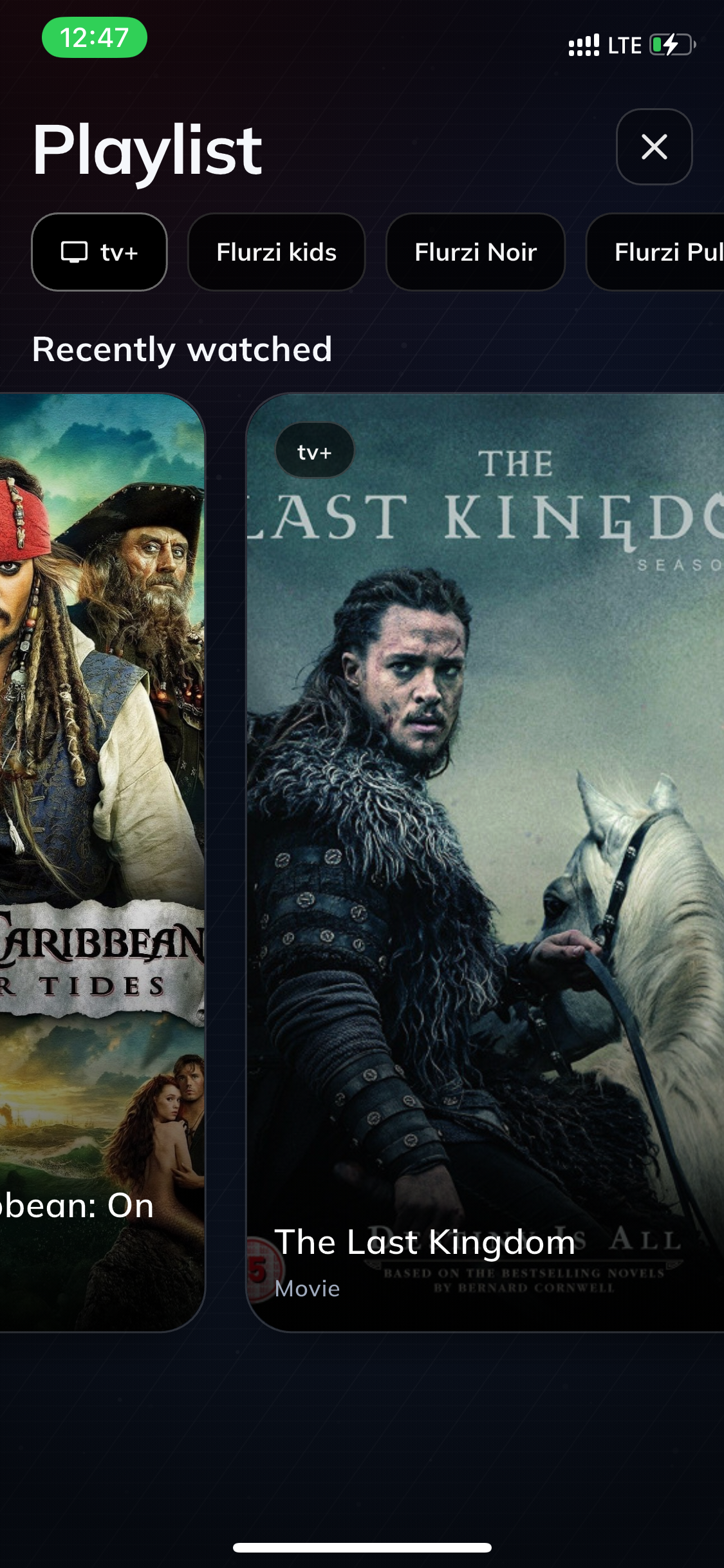 FCinema playlist carousel screen