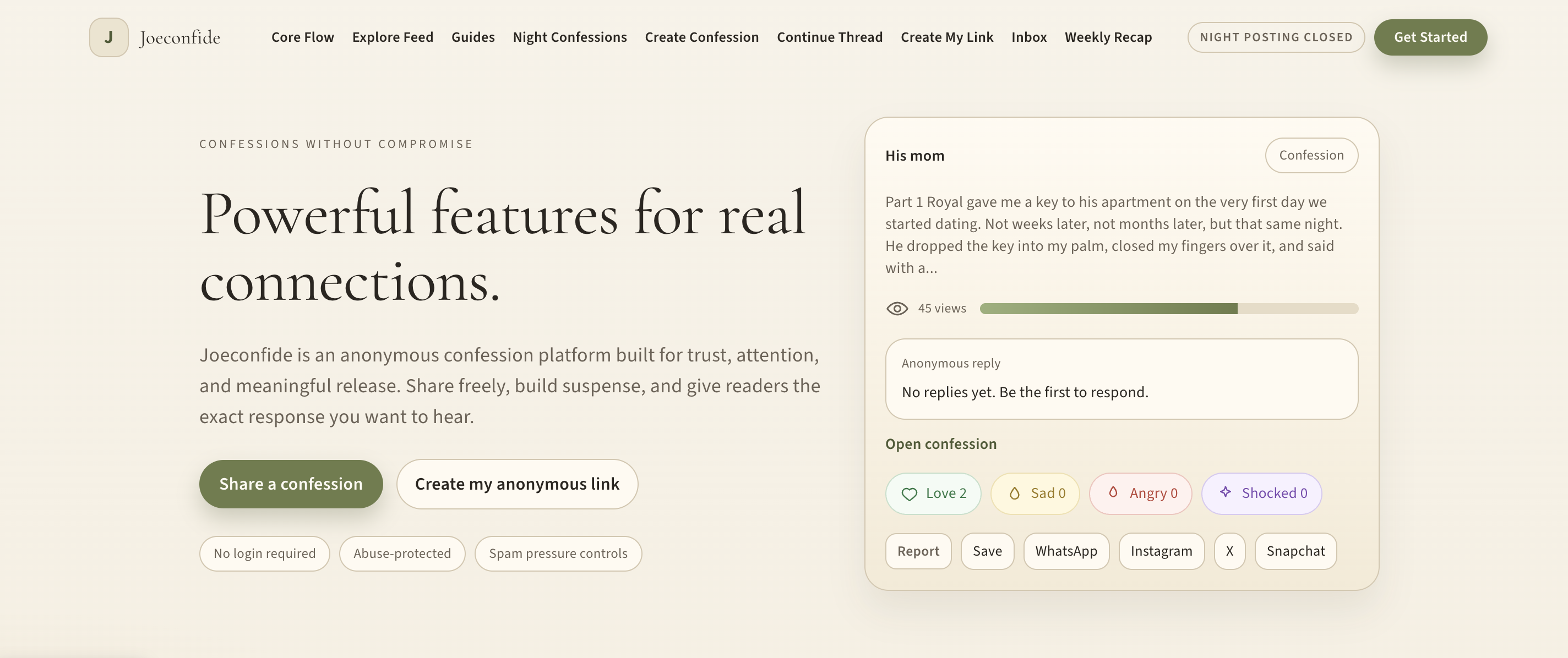 Joeconfide homepage preview